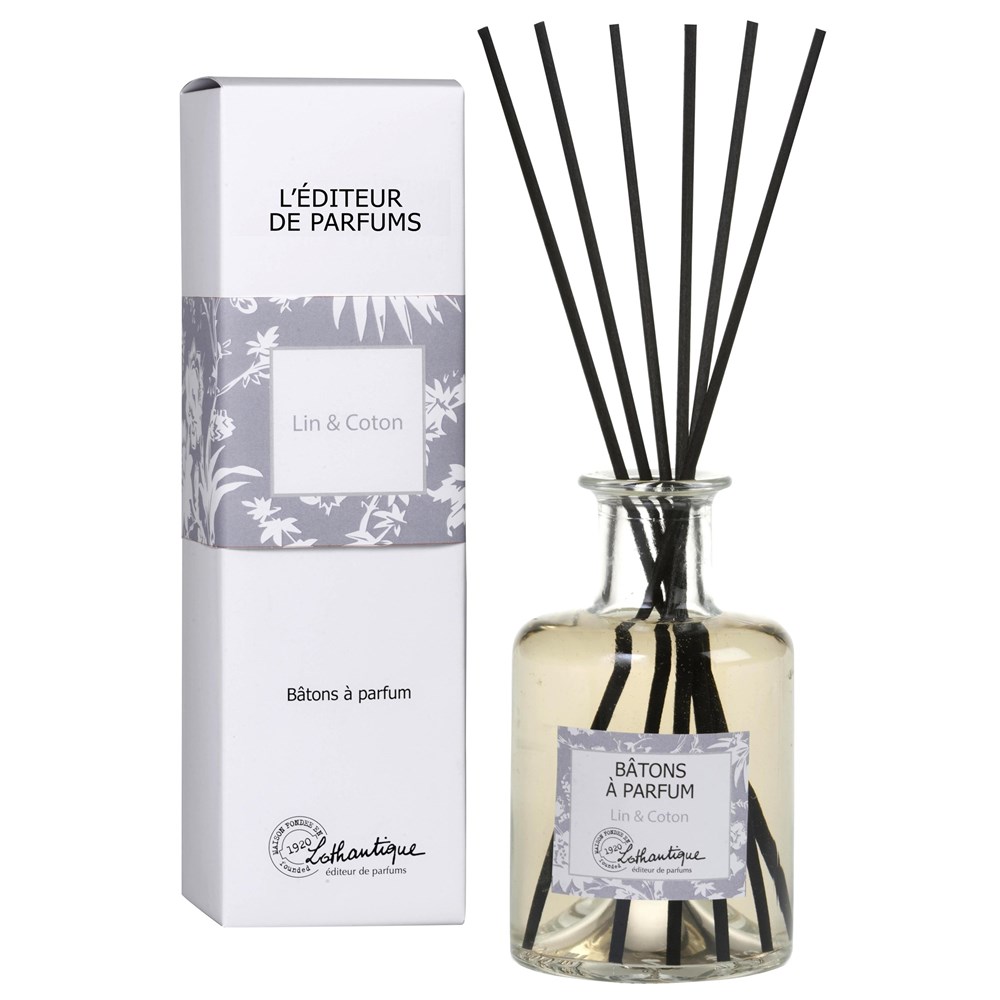 Lothantique Vonný difuzér s černými dřívky 200 ml Linen&Cotton - L`editeur de parfums Lothantique