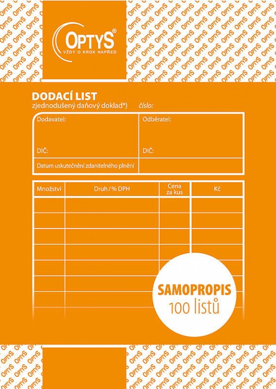 OP 1078 Dodací list A6 samopropisovací 100 listů Papermax-cz