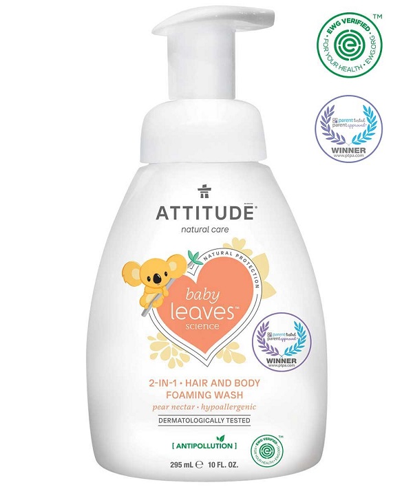 Dětská mycí pěna (2 v 1) ATTITUDE Baby leaves s vůní hruškové šťávy 295 ml Darjeeling.cz