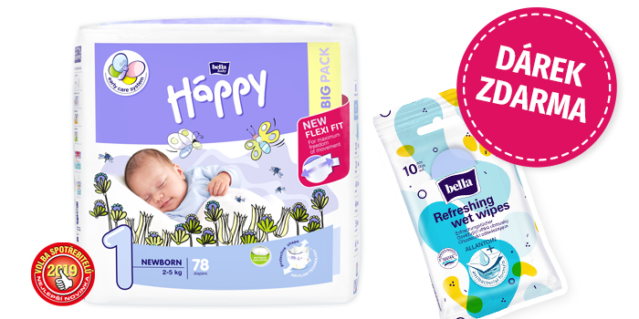 Bella Happy 1 Newborn Big Pack 2-5 kg 78 ks + ubrousky zdarma Darjeeling.cz