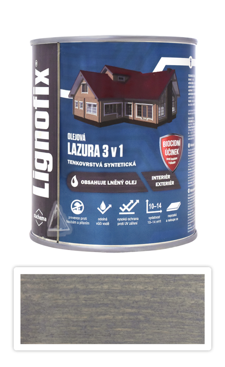 Lignofix LAZURA 3 v 1 - olejová lazura s biocidem 0.6 l Antik šedá Stachema