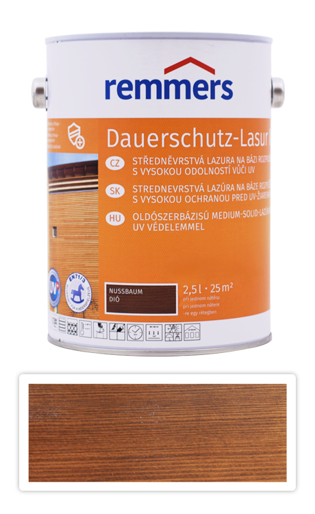 REMMERS Dauerschutz-lasur UV - dekorativní lazura na dřevo 2.5 l Ořech Remmers