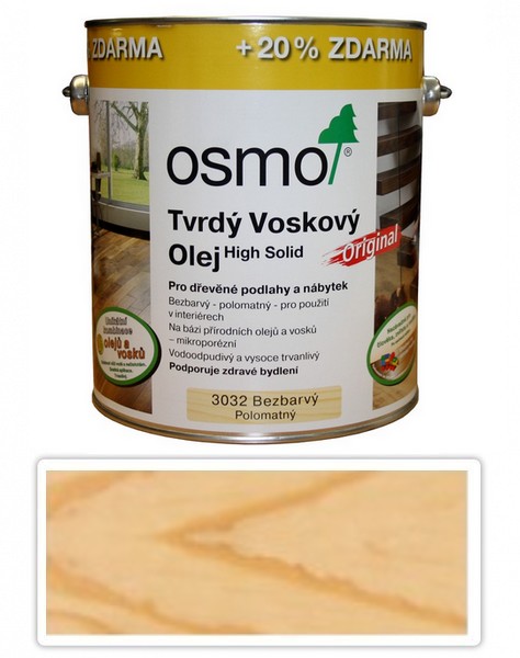 OSMO 3062 Tvrdý voskový olej Original 3l bezbarvý matný OSMO