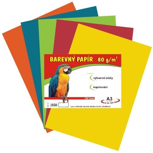 Papír barevný A3 100ks 80g 5 barev Papermax-cz