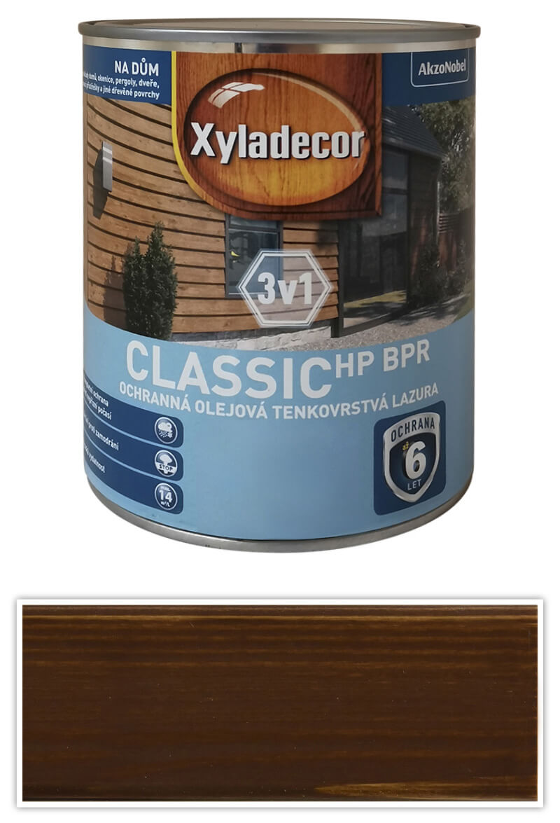 XYLADECOR Classic HP BPR 3v1 - ochranná olejová tenkovrstvá lazura na dřevo 0.75 l Ořech XYLADECOR