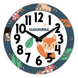 CLOCKODILE Dětské nástěnné hodiny modré s liškou 25cm CCT0031CLOCKODILE