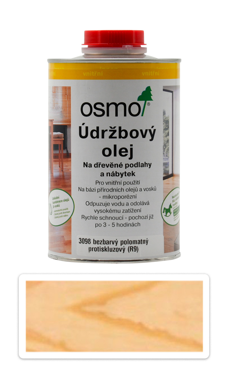 Údržbový olej OSMO 1l bezbarvý polomat 3098 protiskluzový R9 OSMO