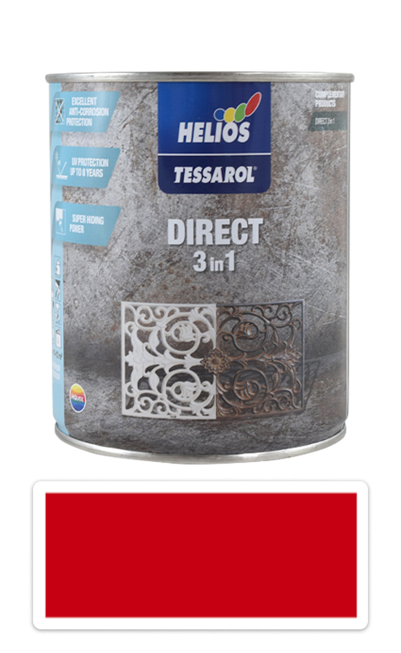 TESSAROL Direct 3in1 - antikorozní barva na kov 0.75 l Červená RAL 3000 HELIOS