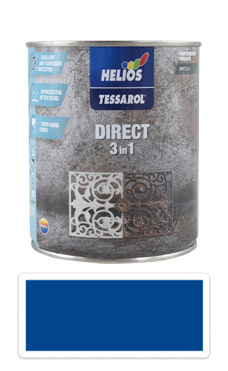 TESSAROL Direct 3in1 - antikorozní barva na kov 0.75 l Modrá RAL 5017 HELIOS