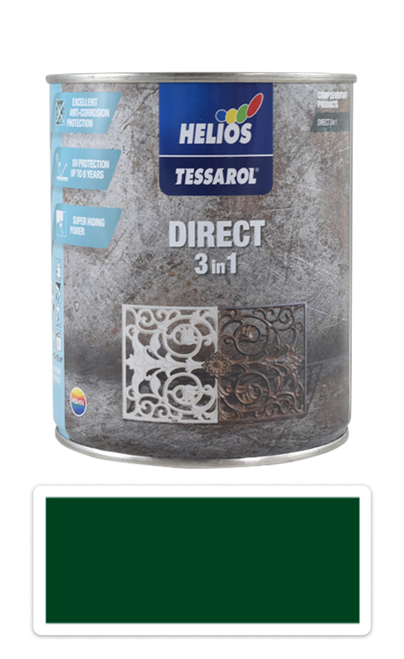 TESSAROL Direct 3in1 - antikorozní barva na kov 0.75 l Zelená RAL 6005 HELIOS