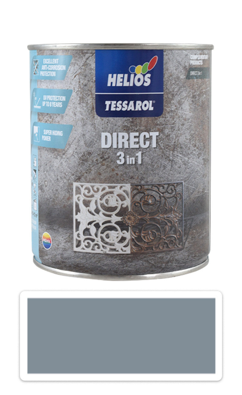 TESSAROL Direct 3in1 - antikorozní barva na kov 0.75 l Středně šedá RAL 7046 HELIOS