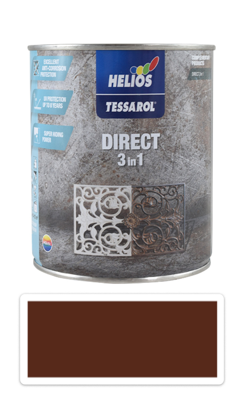 TESSAROL Direct 3in1 - antikorozní barva na kov 0.75 l Středně hnědá RAL 8011 HELIOS