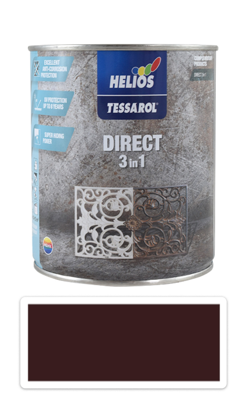 TESSAROL Direct 3in1 - antikorozní barva na kov 0.75 l Tmavě hnědá RAL 8017 HELIOS