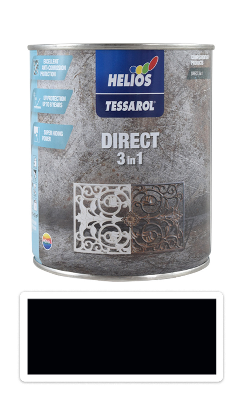 TESSAROL Direct 3in1 - antikorozní barva na kov 0.75 l Černá RAL 9005 HELIOS