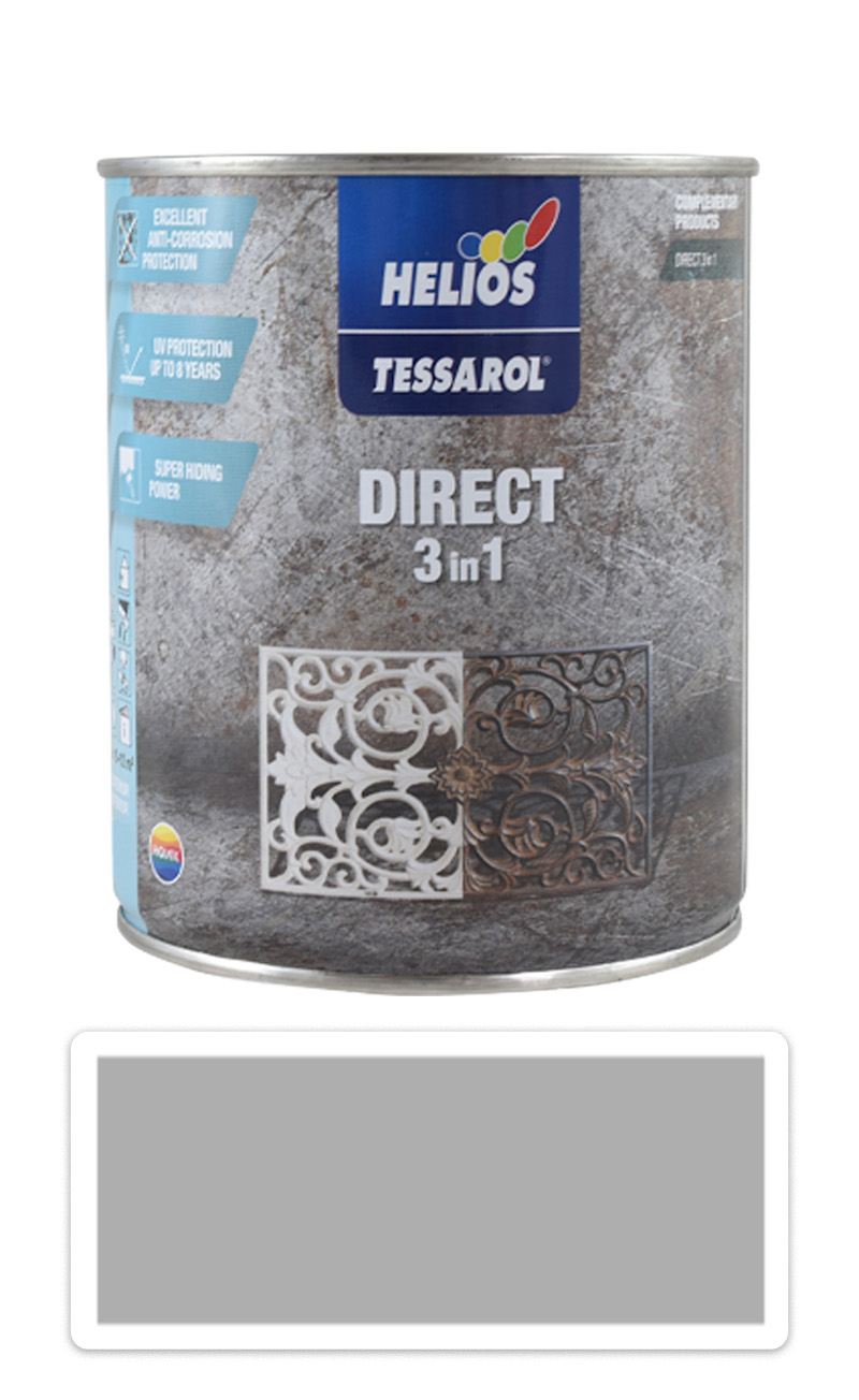 TESSAROL Direct 3in1 - antikorozní barva na kov 0.75 l Světle šedá RAL 9006 HELIOS