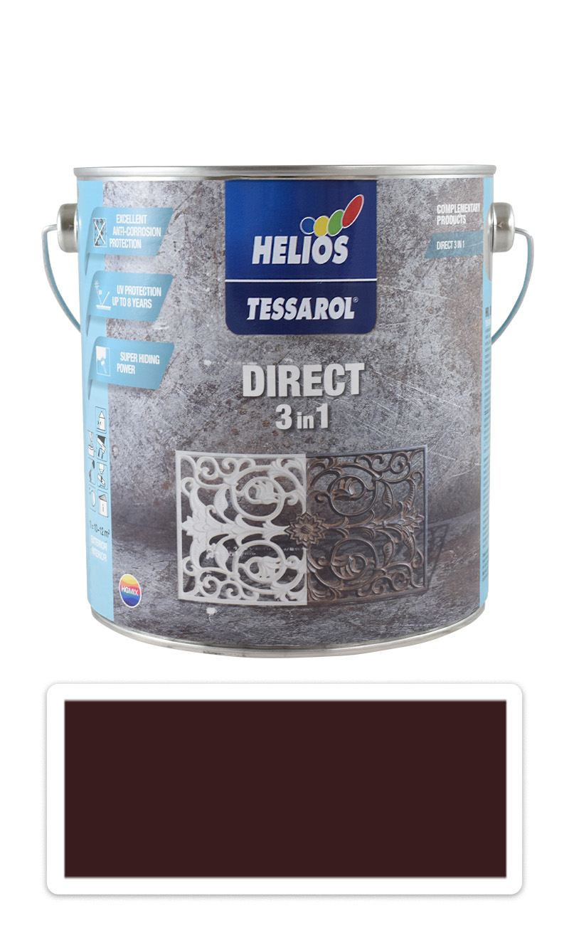 TESSAROL Direct 3in1 - antikorozní barva na kov 2.5 l Tmavě hnědá RAL 8017 HELIOS