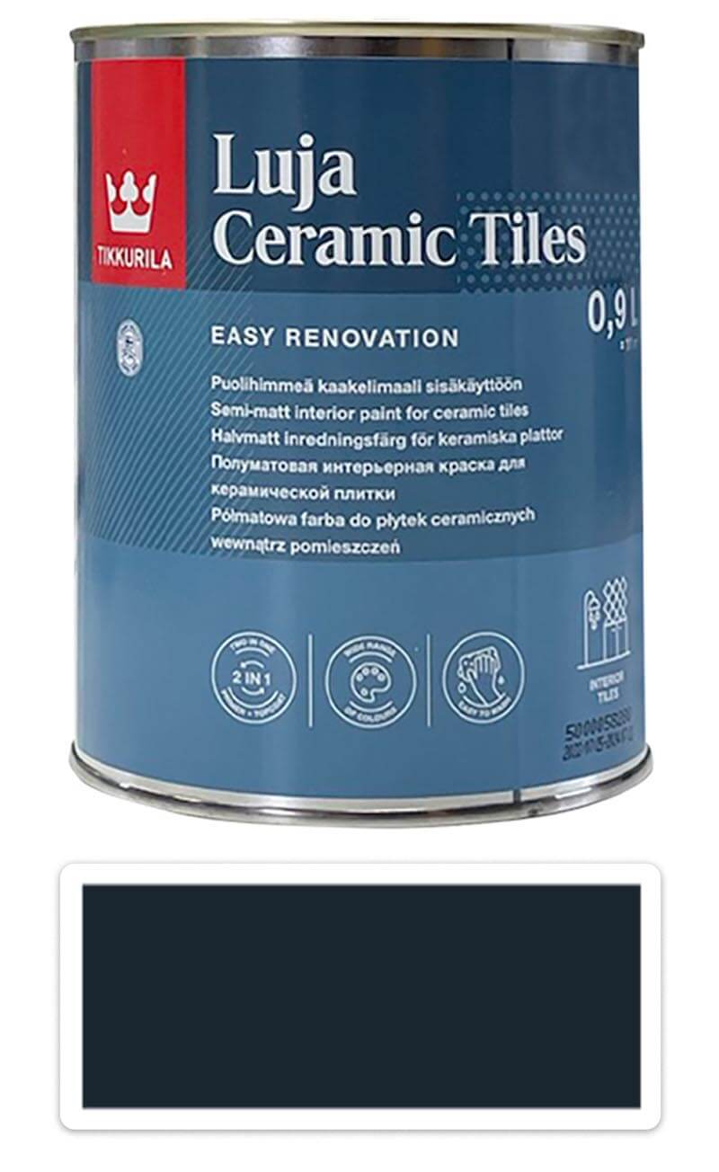 TIKKURILA Luja Ceramic Tiles - barva na keramické obklady 0.9 l Schwarzgrau / Černošedá RAL 7021 TIKKURILA