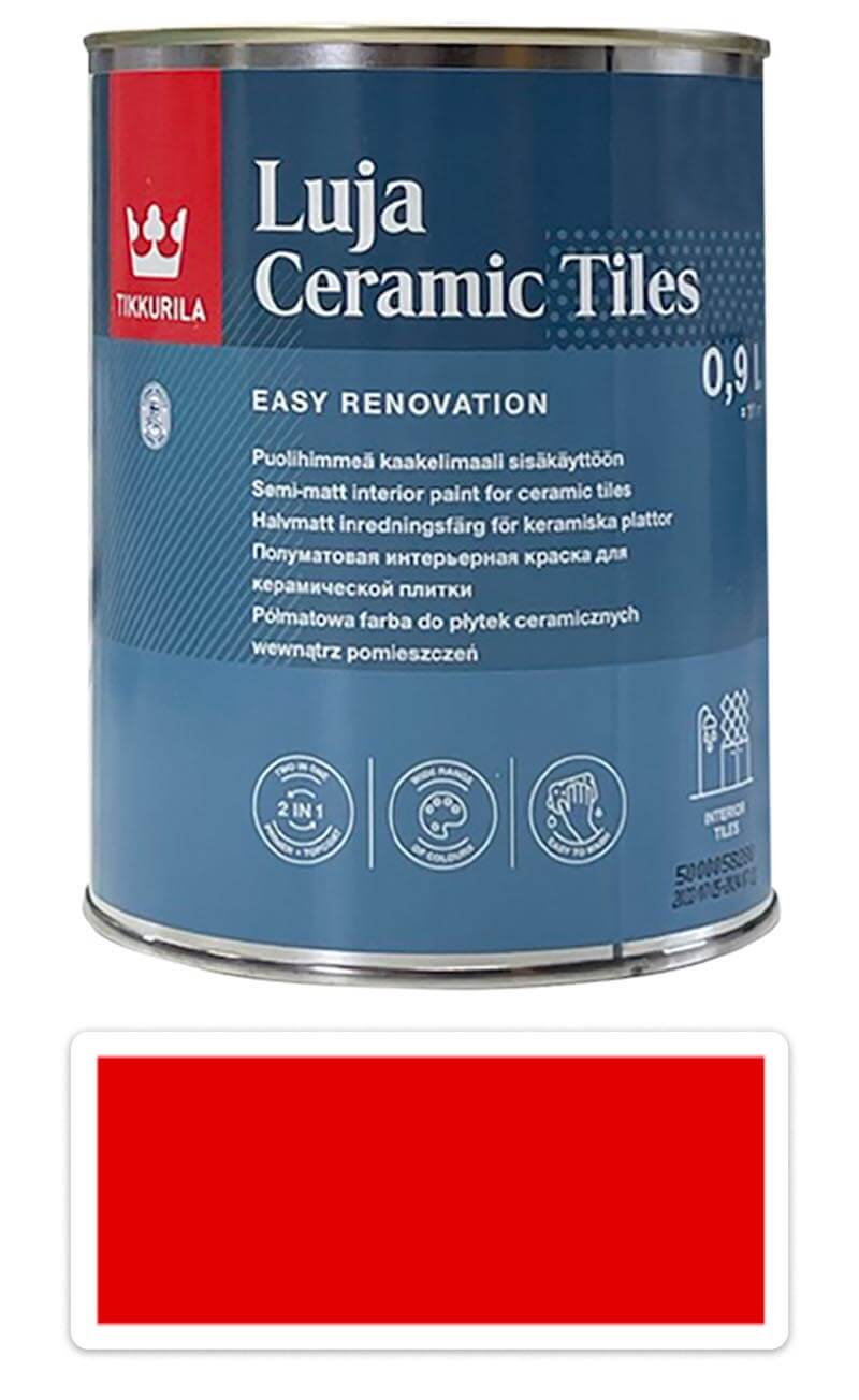 TIKKURILA Luja Ceramic Tiles - barva na keramické obklady 0.9 l Dopravní červená RAL 3020 TIKKURILA