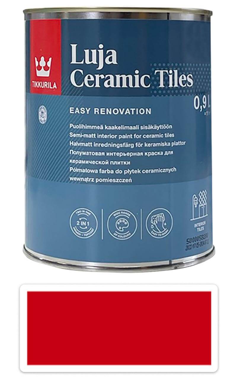 TIKKURILA Luja Ceramic Tiles - barva na keramické obklady 0.9 l Feuerrot / Ohnivě červená  RAL 3000 TIKKURILA