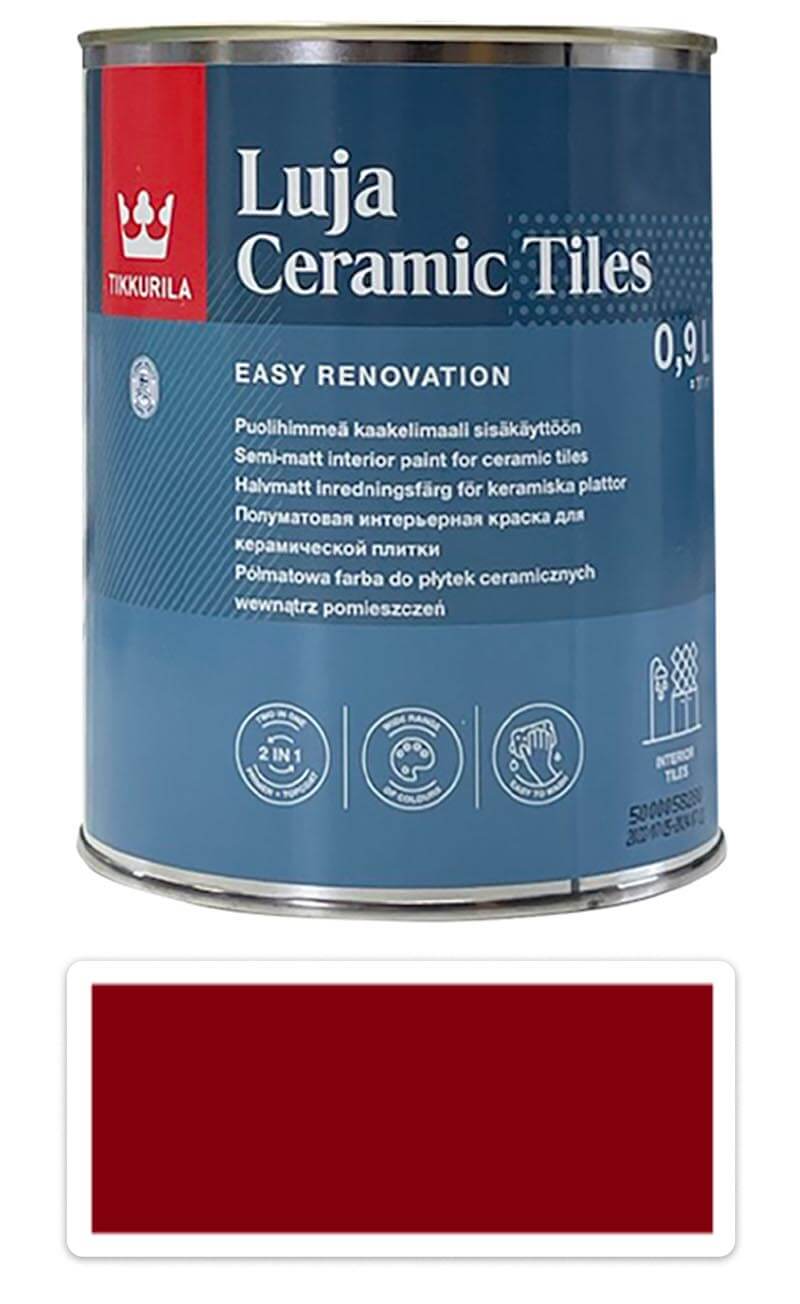 TIKKURILA Luja Ceramic Tiles - barva na keramické obklady 0.9 l Purpurrot/Purpurově červená RAL 3004 TIKKURILA