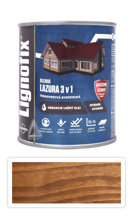 Lignofix LAZURA 3v1 - olejová lazura s biocidem 0.6 l Ořech Stachema