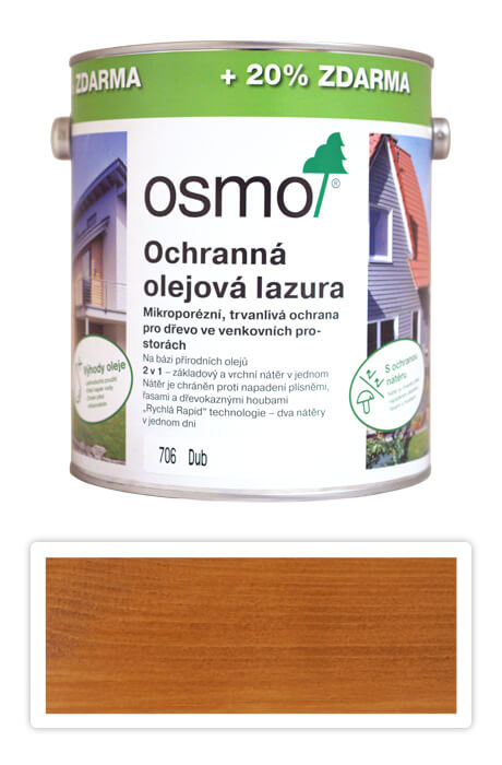 OSMO Ochranná olejová lazura 3 l Dub 706 (20 % zdarma) OSMO